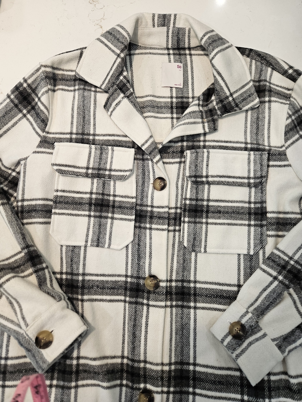 SO Black and White Plaid Pea Coat - Picture 2 of 6